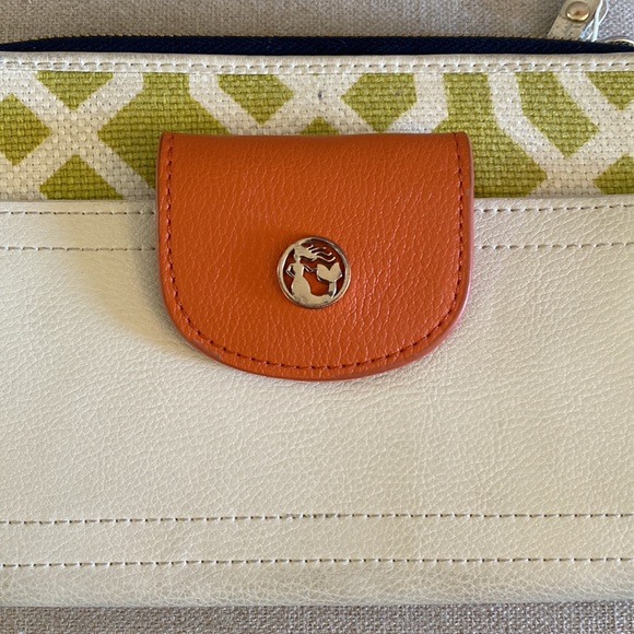 Spartina 449 Large Zipper Wallet Crossbody Cream Navy Green Leather Linen - Picture 2 of 11